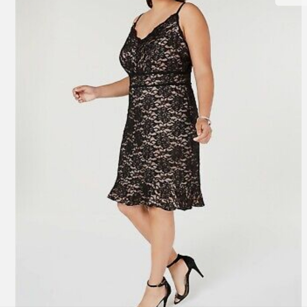 Morgan and Co. Black & Nude Lace Dress Size 14W Date Night